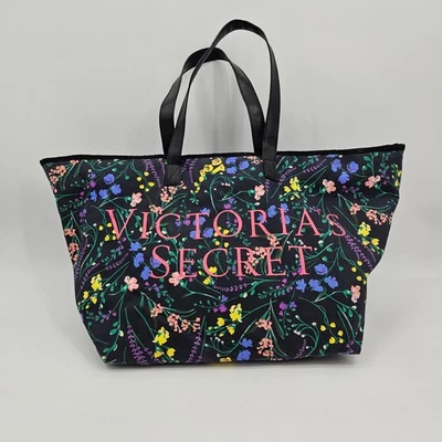 Victoria's Secret Weekender Bag Tote Floral Print Navy Blue Large XL Shoulder - Image 1 of 4