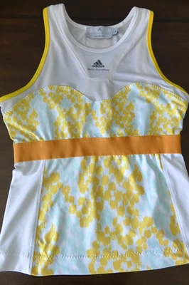 Camiseta sin mangas Adidas Stella McCartney Barricade Tenis 40 Blanco Amarillo Naranja Banda Foto 1 de 4