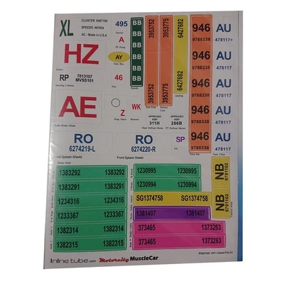 1971 Pontiac Grand Prix SJ Detalhe Código Decalques Adesivos Conjunto de Etiquetas PGD7101 - Imagem 1 de 4