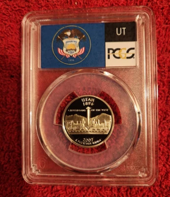 2007 s silver proof Utah statehood quarter PCGS PR69 DCAM (flag label) - Image 1 of 2