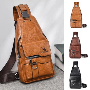 Women Men Chest bag Sling Backpack Leather Retro Crossbody Bag Shoulder Bag NEW - Picture 1 of 19