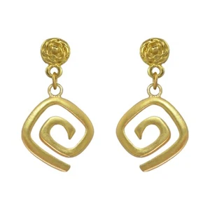 24k GP Square Spiral 1.2" Dangle Earrings | Pre-Columbian | Across The Puddle - Picture 1 of 3