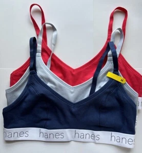 New Lot Of 3 Hanes Womans Bralette Breathable Stretch Cotton - Picture 1 of 27