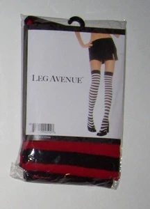 Opaque Stripe Thigh High Stocking Red Black LEG AVENUE OSFM Costume Halloween - Picture 1 of 1