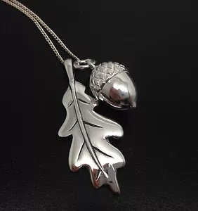 oak leaf acorn necklace Solid Sterling Silver Adjustable chain Gift box, new - Picture 1 of 12