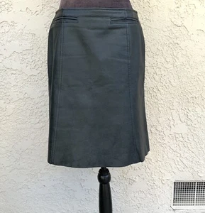 Karen Kane 100% Leather Skirt Size L Black Knee Length Pockets Lined Mob Wife - Picture 1 of 22