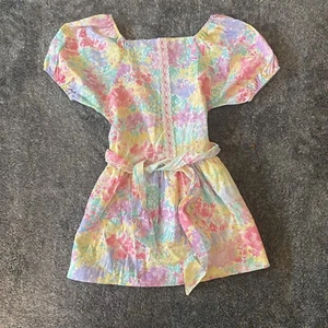 NWOT Vintage 80s Girls Spring Easter Party Dress Colorful Floral Belted Sz 6X. - Picture 1 of 14