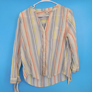 J.Crew Mercantile Long Sleeve Multi Color Striped Collarless Button Shirt Medium