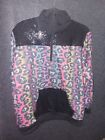 Crazy Train Rollover Pullover Colorful Leopard Print Black 3/4 Zip Women Large
