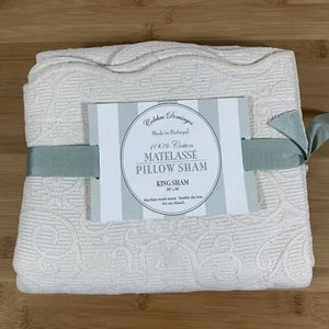 NEW Colchas Domingos Matelasse KING Pillow Sham, Ivory (20" x 36", Cotton) - Picture 1 of 12