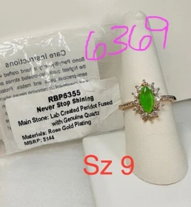 NIB Bomb Party Sz9 Ring RBP6355 Never Stop Shining LC Peridot/Quartz Rhodium P - Picture 1 of 7
