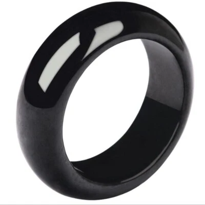 Certified Oil Black Burma Natural Grade A Jade jadeite Circle Ring USA 6-12- - Image 1 of 4