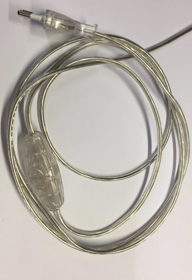 3021/200 CAVO CORDONE BIPOLARE COMPLETO INTERRUTTORE E SPINA 2 MT TRASPARENTE - Immagine 1 di 1