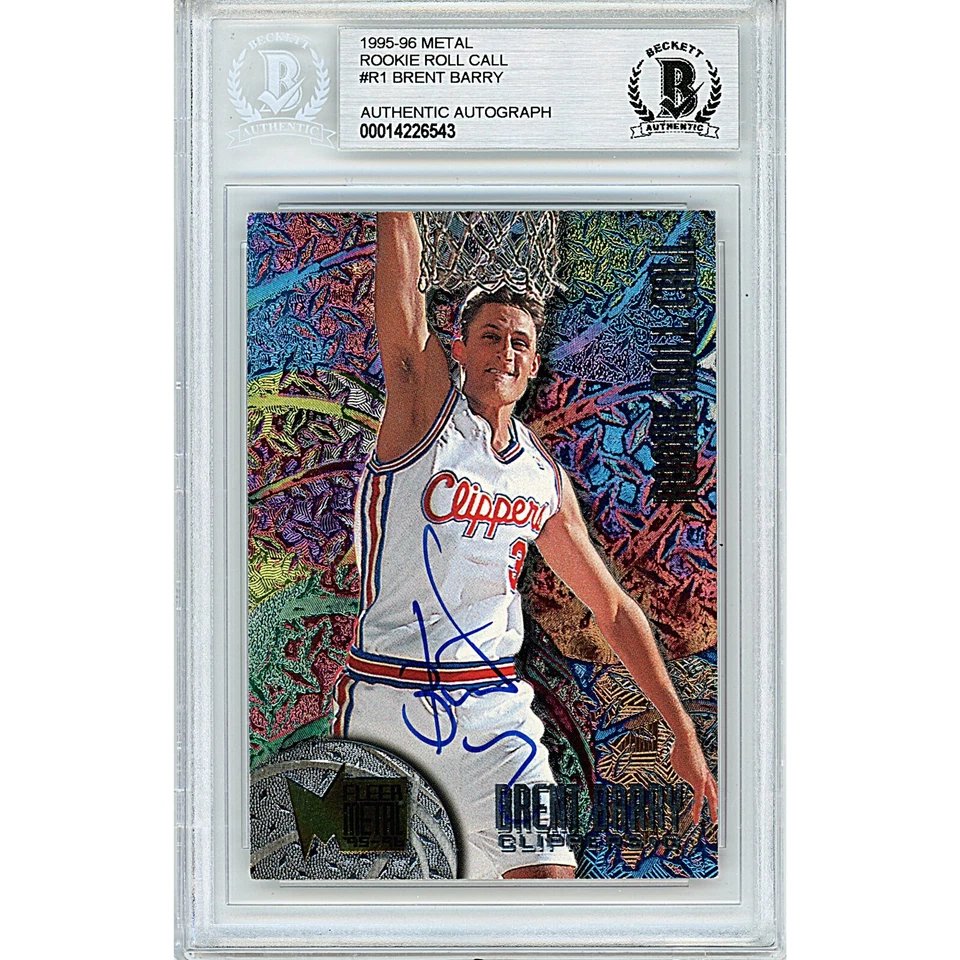 Rollo de llamada de novato Fleer Metal firmado por Brent Barry 1995-96 R1 Beckett AUTO Clippers Foto 1 de 4