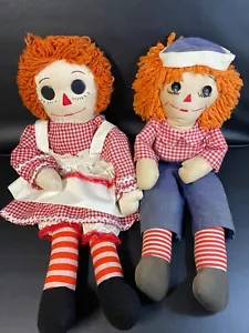 HOMEMADE RAGGEDY ANN & ANDY STUFFED DOLLS 24" & 25" INCHES - Picture 1 of 13