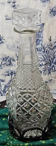 Vintage Diamond Cut 13" Glass Decanter Wine/Whiskey with Stopper - Picture 1 of 11