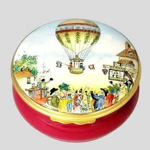 Halcyon Days Bilston Battersea Enamel Trinket Box Hot Air Balloon Mermaid Tavern - Picture 1 of 10