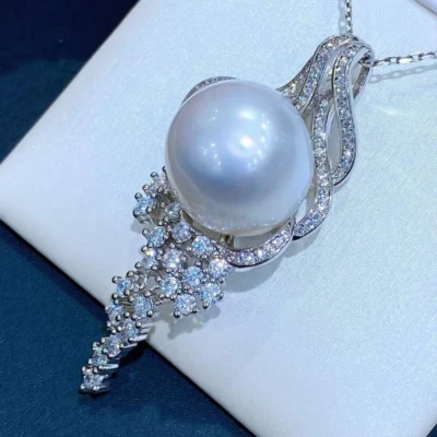 классический 14-15 мм Южное море белый жемчуг подвеска 18 дюймов 925s - Изображение 1 из 4