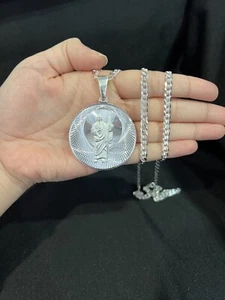 925 Sterling Silver Mens BIG St Jude San Judas Pendant & Curb Chain 20 24 30 - Picture 1 of 6