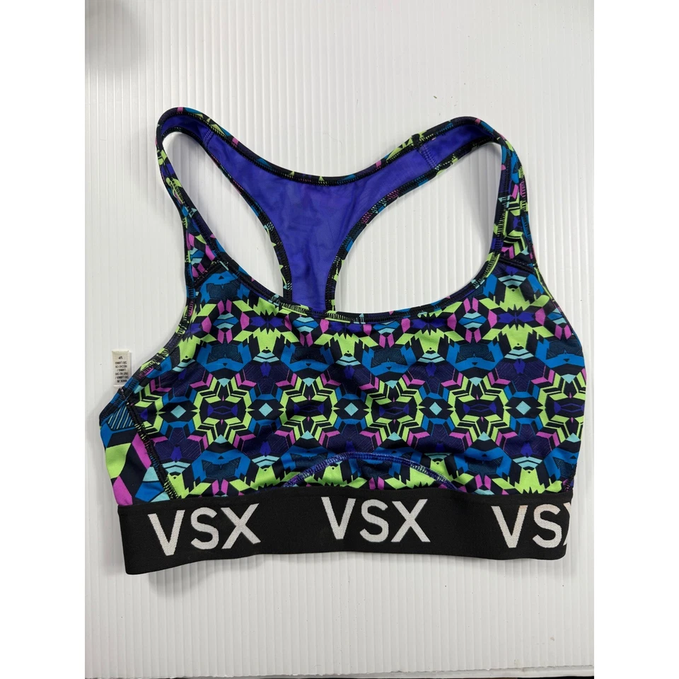 VSX 运动文胸几何图案赛车运动服上衣 S 码 — 第 1/4 张图片