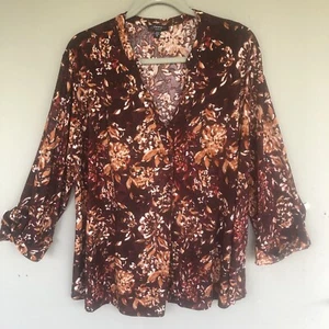 Top Cocomo para mujer 2X túnica elástica floral cuello en V manga 3/4 boho hadas caprichoso - Imagen 1 de 14