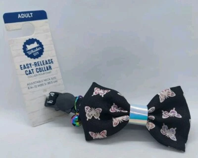 Arco con estampado de mariposa Whisker City con campana collar de gato adulto de fácil liberación Foto 1 de 4