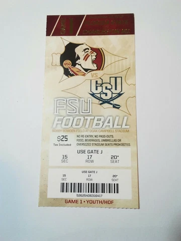 2016 Florida State Seminoles Charleston Southern Football Ticket Stub Cover