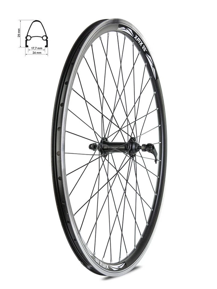Vorderrad 26 Zoll – Nabe XMX-A281Q F mit Industrielagern, Schwarze Felge - Bild 1 von 2