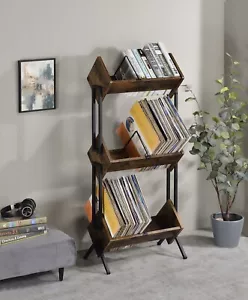 Musiea 3 Tier Vinyl Record Holder, LP Storage Shelf, Record Storage Rack Walnut - Picture 1 of 9