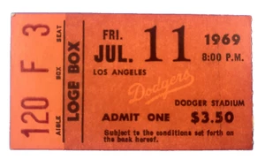 1969 Los Angeles Dodgers Ticket Stub - San Francisco Giants / Willie Mays - Foto 1 di 2