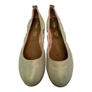 NWOT Toms Size 7 Gold Shimmer Fabric Upper Ballet Flats Slip On Shoes