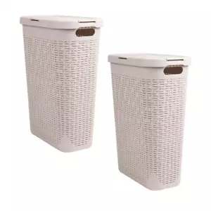 New Ivory Slim Modern Rectangle Laundry Hamper Set of 2 - 60L Plastic 23.5" H - Picture 1 of 12