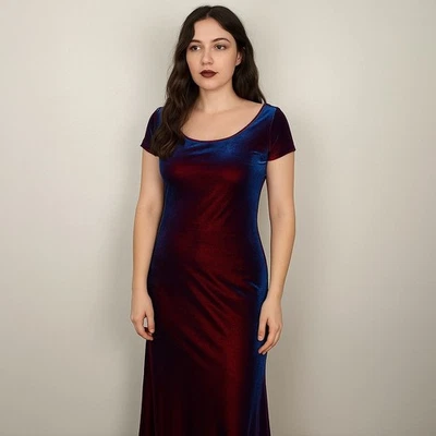 Vestido de Terciopelo Vintage All That Jazz Para Mujer Medio Azul Rojo Cambio Maxi Cuello Redondo Foto 1 de 4