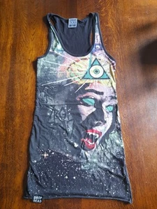 Gals Size S Drop Dead Brain Eater Longline Tank Vest Mini Dress Vampire Print - Picture 1 of 14