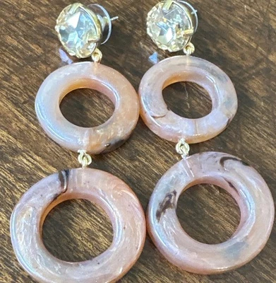 J.Crew Crystal Round Dangle Earrings Rose Taupe Gold Hoop Gold  Jcrew Large Big - Image 1 of 4