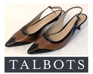 Zapatos de salón Talbots de cuero marrón negro con dos tonos con tira trasera de gatito talla 9B NUEVO - Imagen 1 de 10