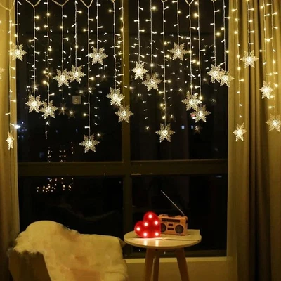 LED Snowflake Fairy String Lights Curtain Window Christmas Party Wedding Decor - Image 1 of 4