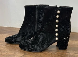 Isaac Mizrahi Live! Black Crushed Velvet Booties with Faux Pearls 8.5 size - Picture 1 of 10