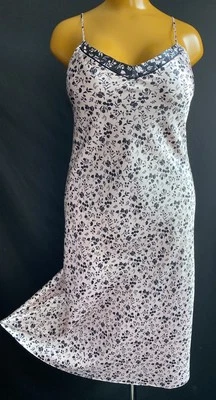 BHS Secrets Long Nightdress Slip Gown Black Floral Print Pink Liquid Satin UK 14 - Image 1 of 4