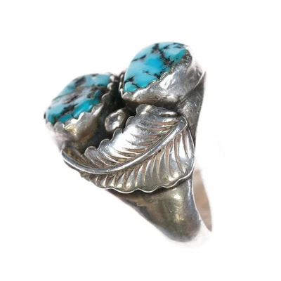 Anillo navajo pluma esterlina y turquesa talla 12 AF Foto 1 de 4