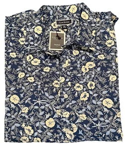 $ 59 Neu mit Etikett Club Room XXL langärmliges Herrenhemd. Blau gelbe Blume & Blätter Design. - Bild 1 von 8