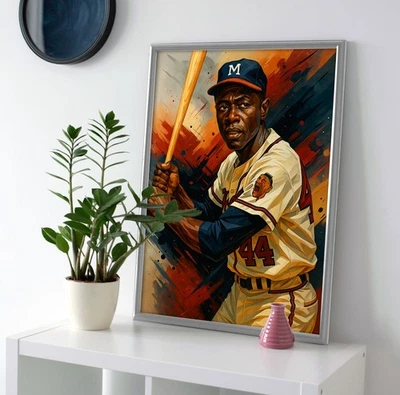 Hank Aaron Painting Poster or Canvas - Hank Aaron Braves Wall Art Painting Decor - Image 1 of 4