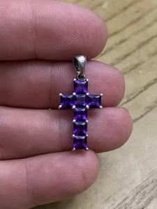 QVC Michelle Albala Sterling Silver 925 Designer Signed Purple Amethyst cross - Picture 1 of 2