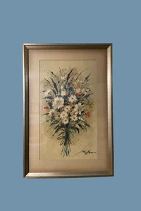 Wall Art Vintage Framed John Haymson Summer Florals serigraph print signed - Picture 1 of 5