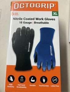Guantes de trabajo recubiertos de nitrilo Octogrip, calibre 18, transpirables, 6 pares, talla XL. - Imagen 1 de 4