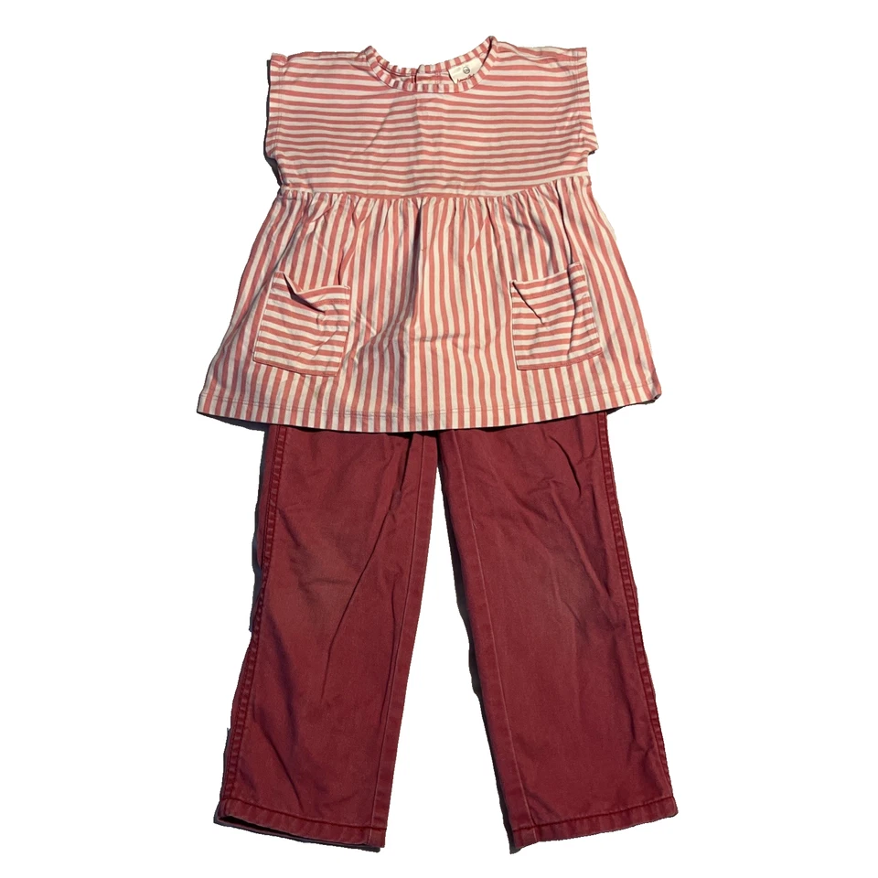 Conjunto de roupa Hannah Andersson rosa calças listras camisa bolsos 110 4 5 - Imagem 1 de 4