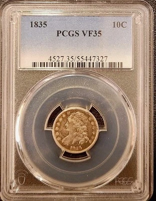 1835 10c Capped Bust Silver Dime PCGS VF35 - Image 1 of 2