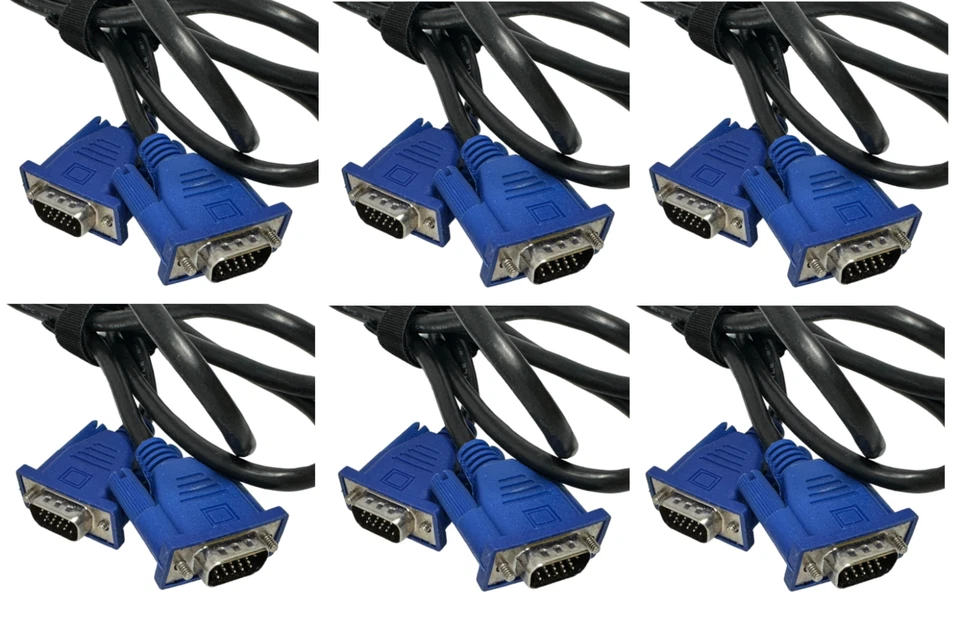 Lot of 6 – 6ft VGA Cable HD15 Male to Male – Monitor Projector PC - Image 1 of 4
