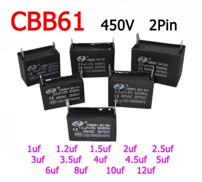 MARKENLOS/GENERISCH CBB61 450V 1/1,5/2,5/3/4/5/6/8/10/12UF Aire Acondicionado Ventilador Motor Condensador 2PIN