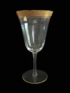 TIFFIN GLASS - Crystal Wine/Water Glass - Etched Gold Rim - U.S. - Circa 1950's - Picture 1 of 20